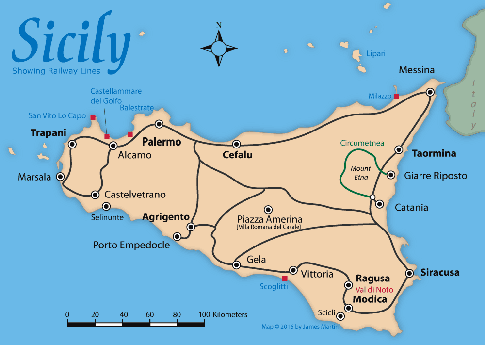 city and rail map of sicily